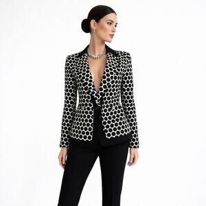 Anthropologie Leifnotes Black White Polka Dot Blazer Size 4 Parisian Chic Jacket
